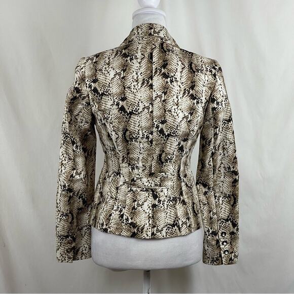 White House Black Market Brown Cream Snakeskin Print Fitted Jacket NWOT Size 00 - Picture 5 of 10